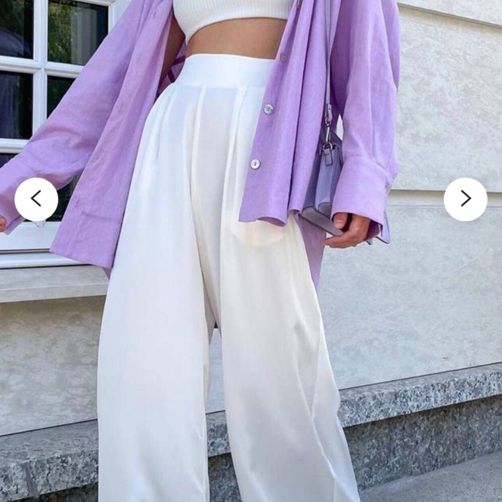 Satin, white Waist 33 in Hips 38 in Inseam 28.5 to ankle bone